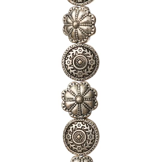 12 Pack: Silver Plated Flower Scroll Lentil Beads, 14mm by Bead Landing™